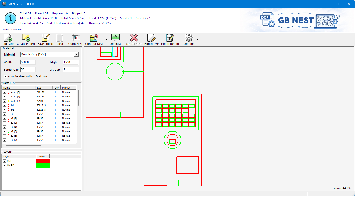 Hole nesting example - small parts placed inside larger parts